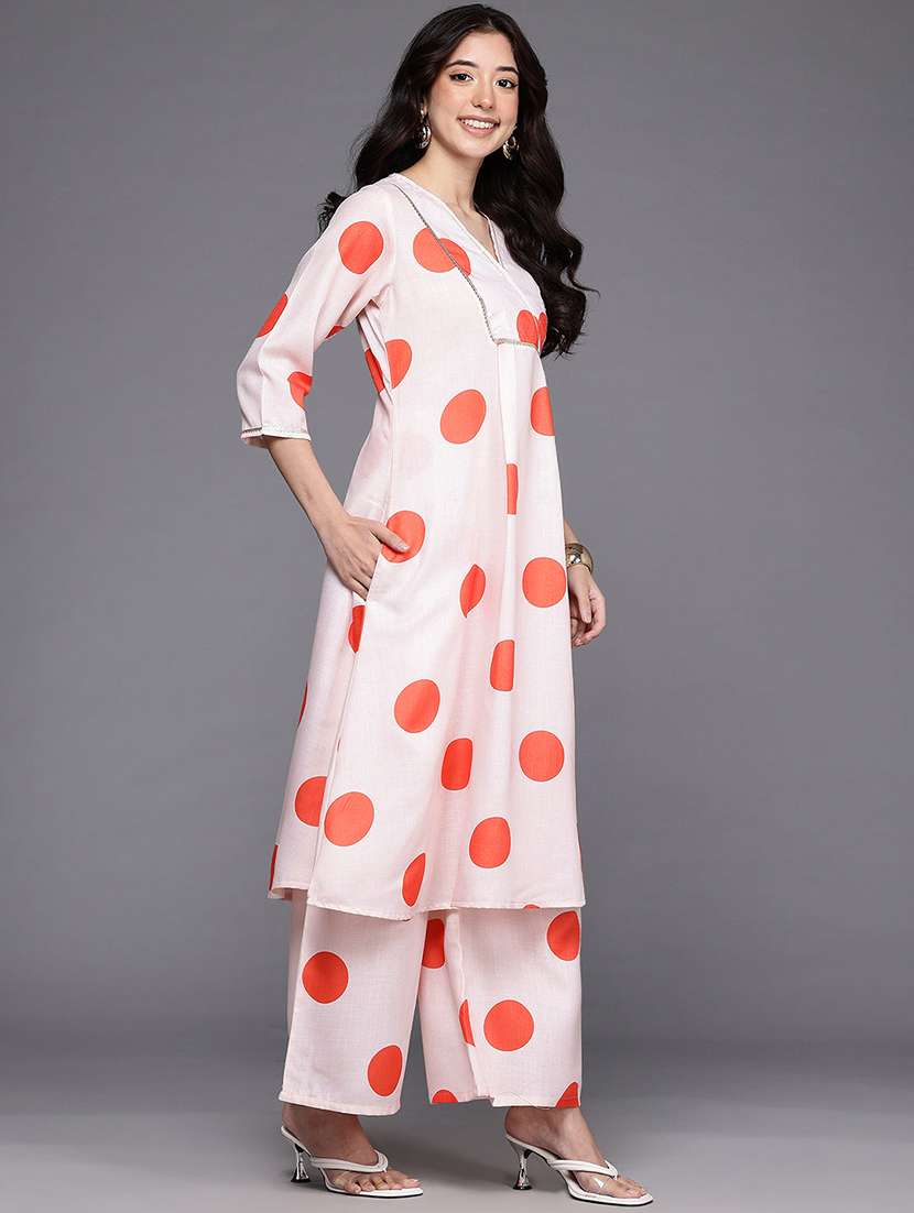 women polka dot three quarter sleeve kurta palazzo set - 22392793 -  Standard Image - 2