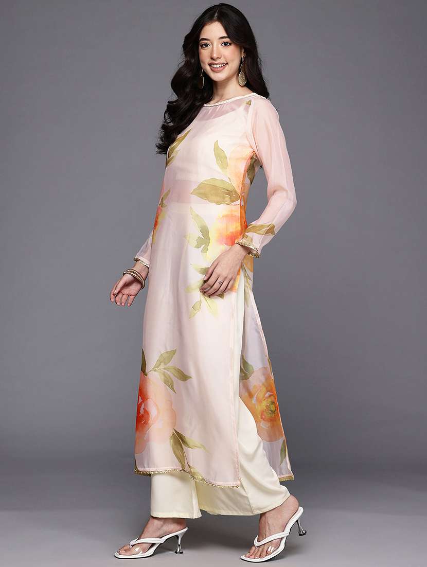 women floral long sleeve kurta palazzo set - 22392800 -  Standard Image - 2