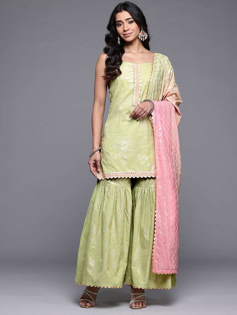 women printed sleeveless kurta sharara with dupatta set - 22392802 -  Standard Image - 2
