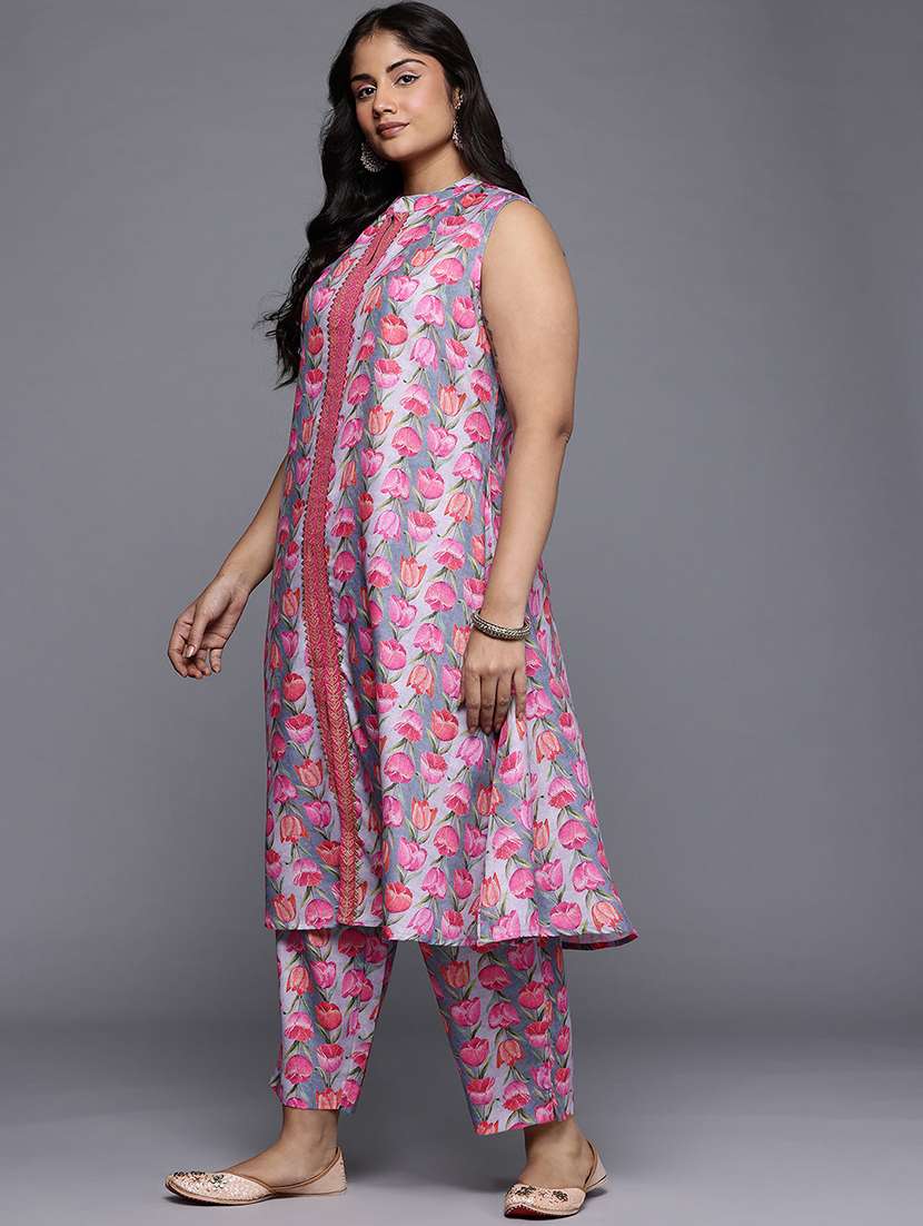 women printed sleeveless kurta pant set - 22392815 -  Standard Image - 2
