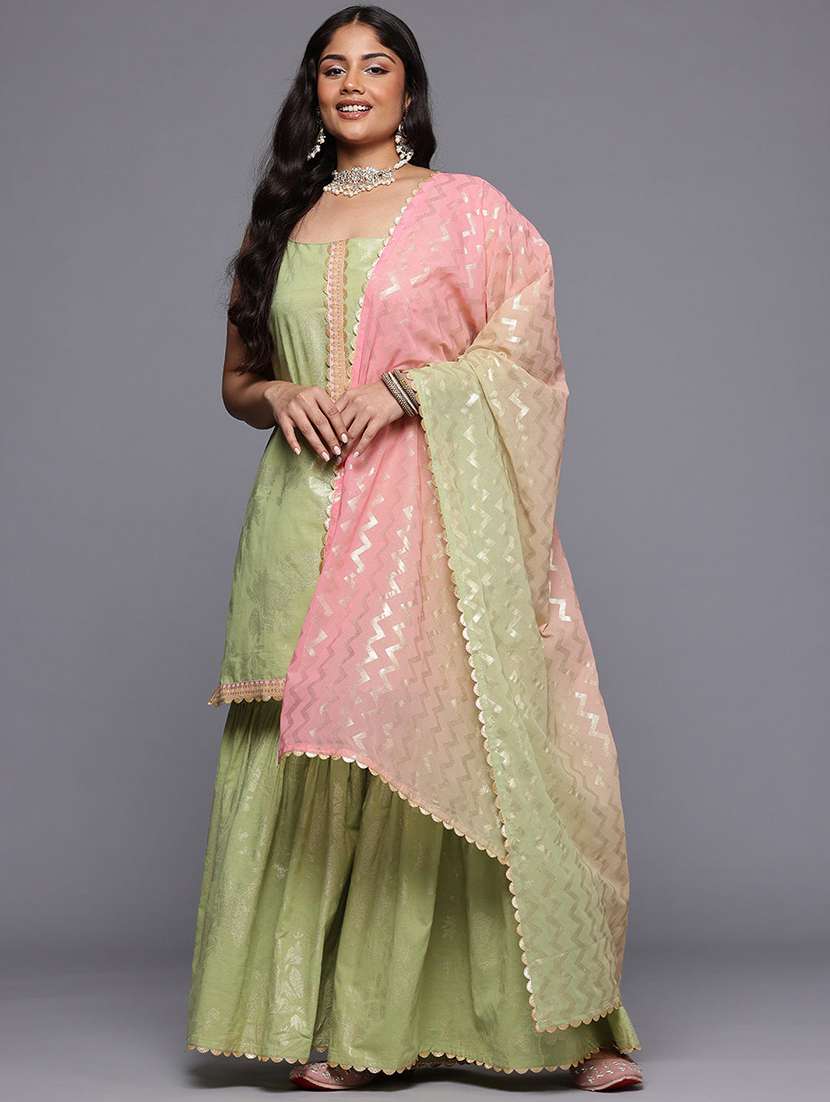 women printed sleeveless kurta sharara with dupatta set - 22392824 -  Standard Image - 2