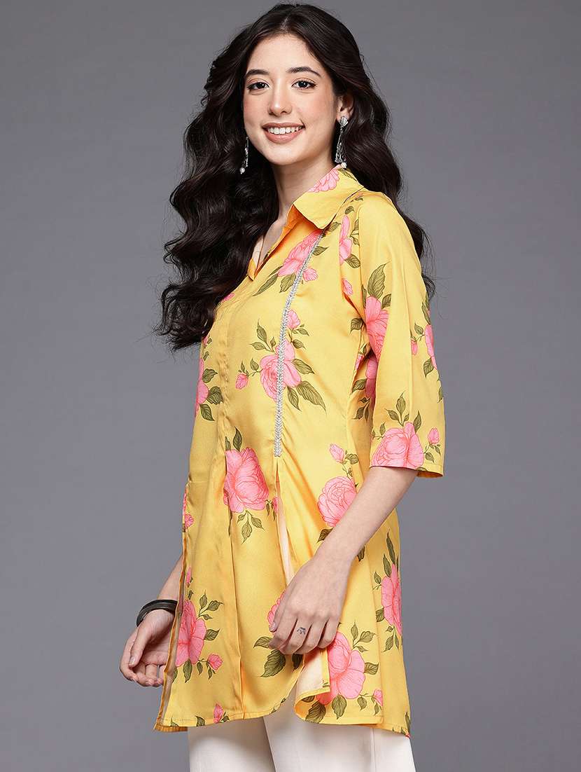 women floral print collared straight kurti - 22392831 -  Standard Image - 2