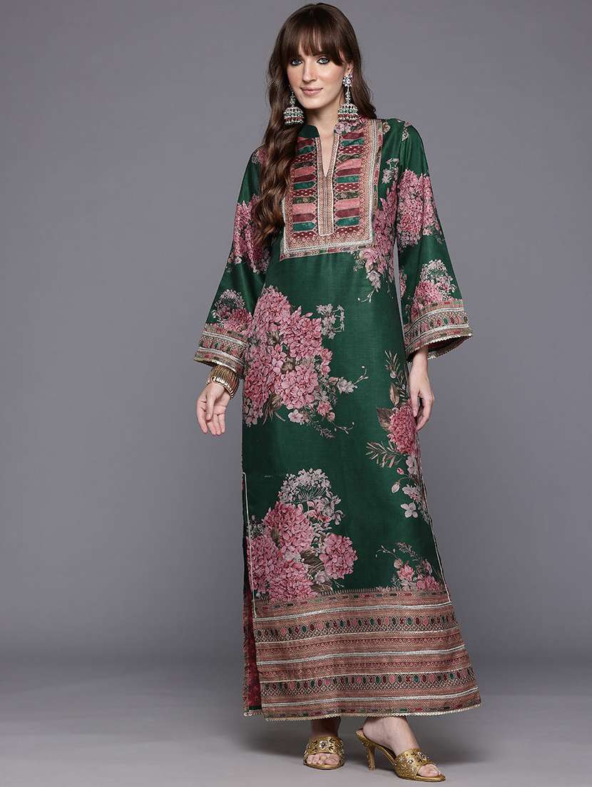 women floral long sleeve straight kurta - 22392839 -  Standard Image - 2