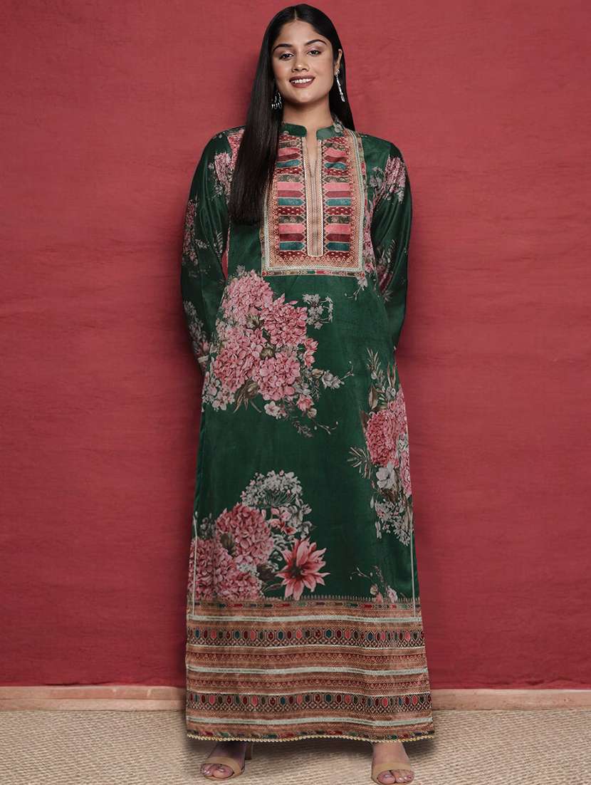 women floral long sleeve straight kurta - 22392841 -  Standard Image - 2