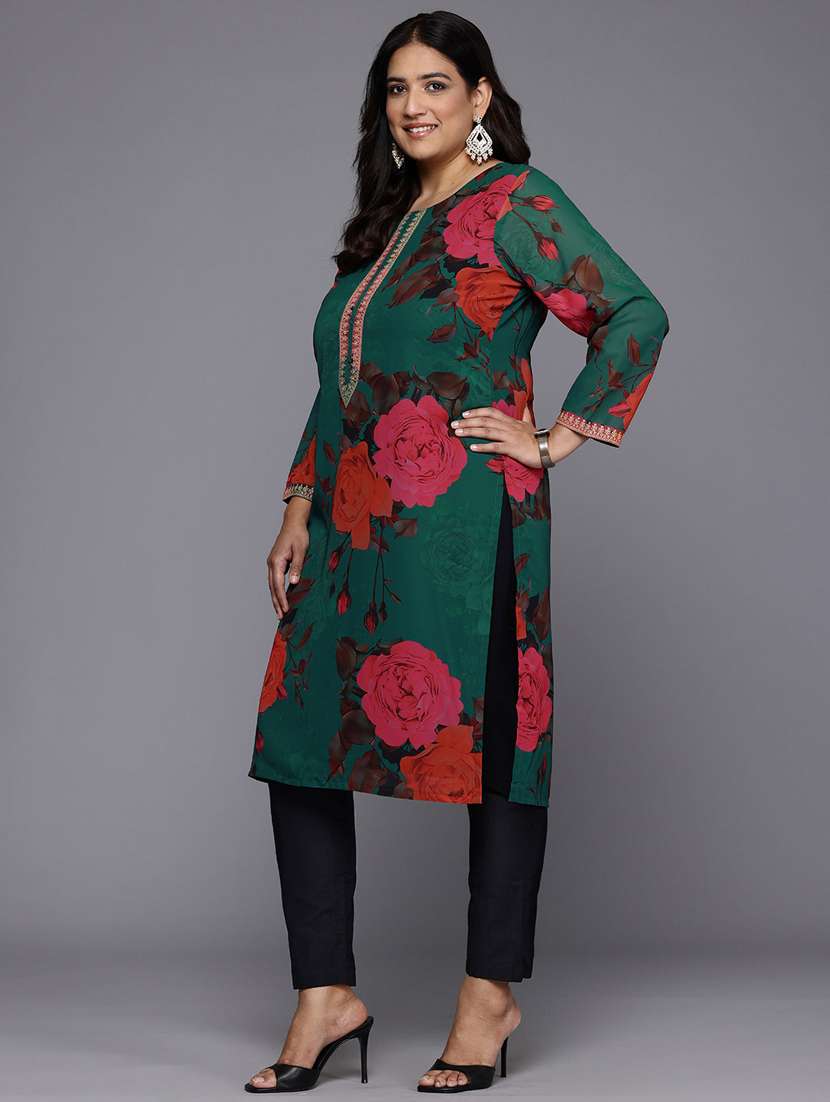 women floral printed long sleeve straight kurta - 22392846 -  Standard Image - 2