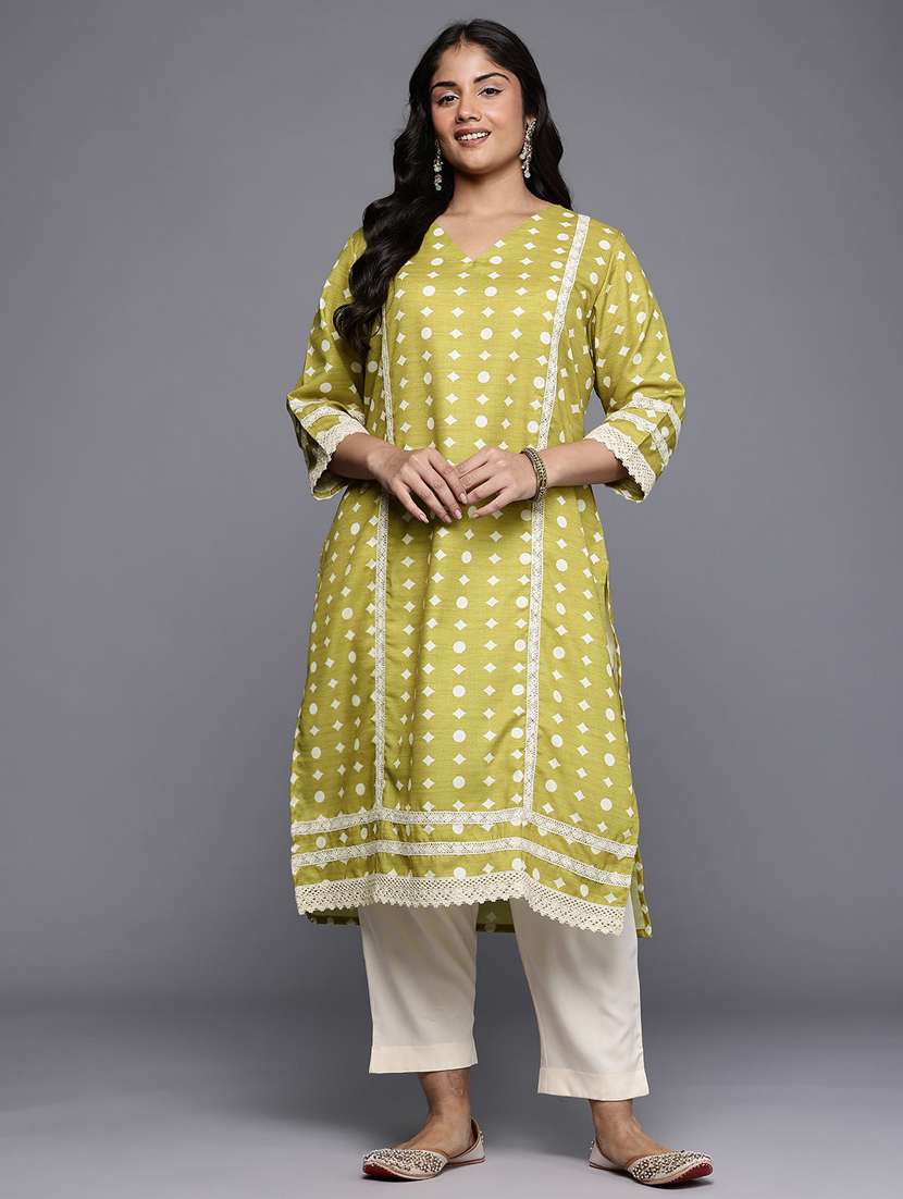 women printed three quarter sleeve a-line kurta - 22392850 -  Standard Image - 2