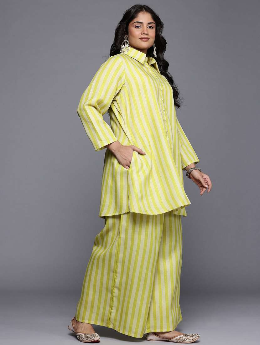 women plus size striped long sleeve ethnic co-ord set - 22392867 -  Standard Image - 2