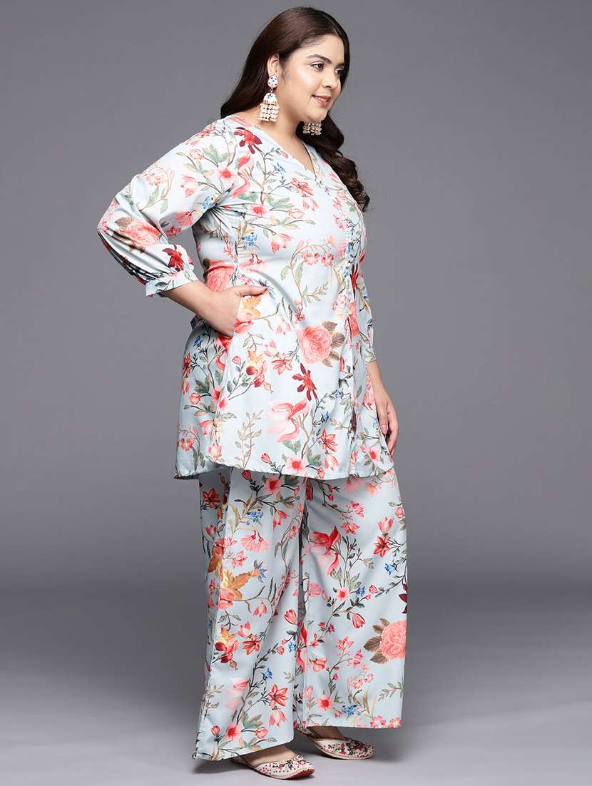 women plus size floral long sleeve ethnic co-ord set - 22392869 -  Standard Image - 2