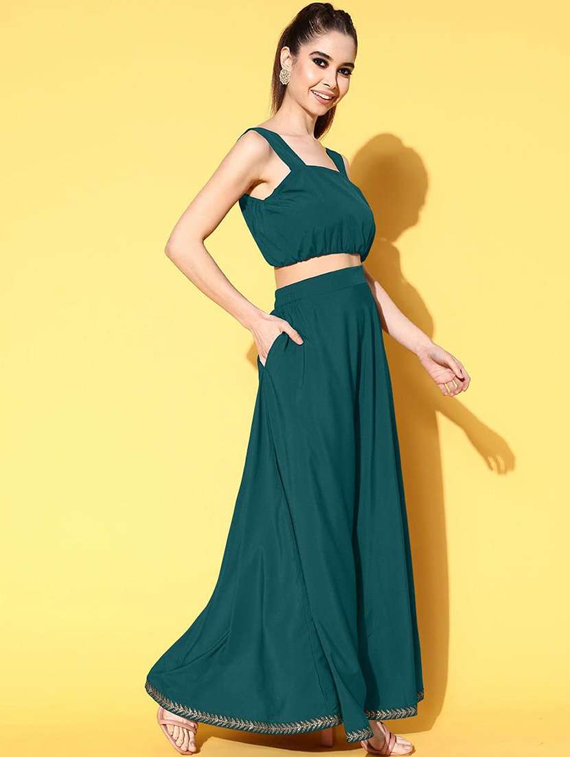 women printed three quarter sleeve skirt top set - 22392876 -  Standard Image - 2