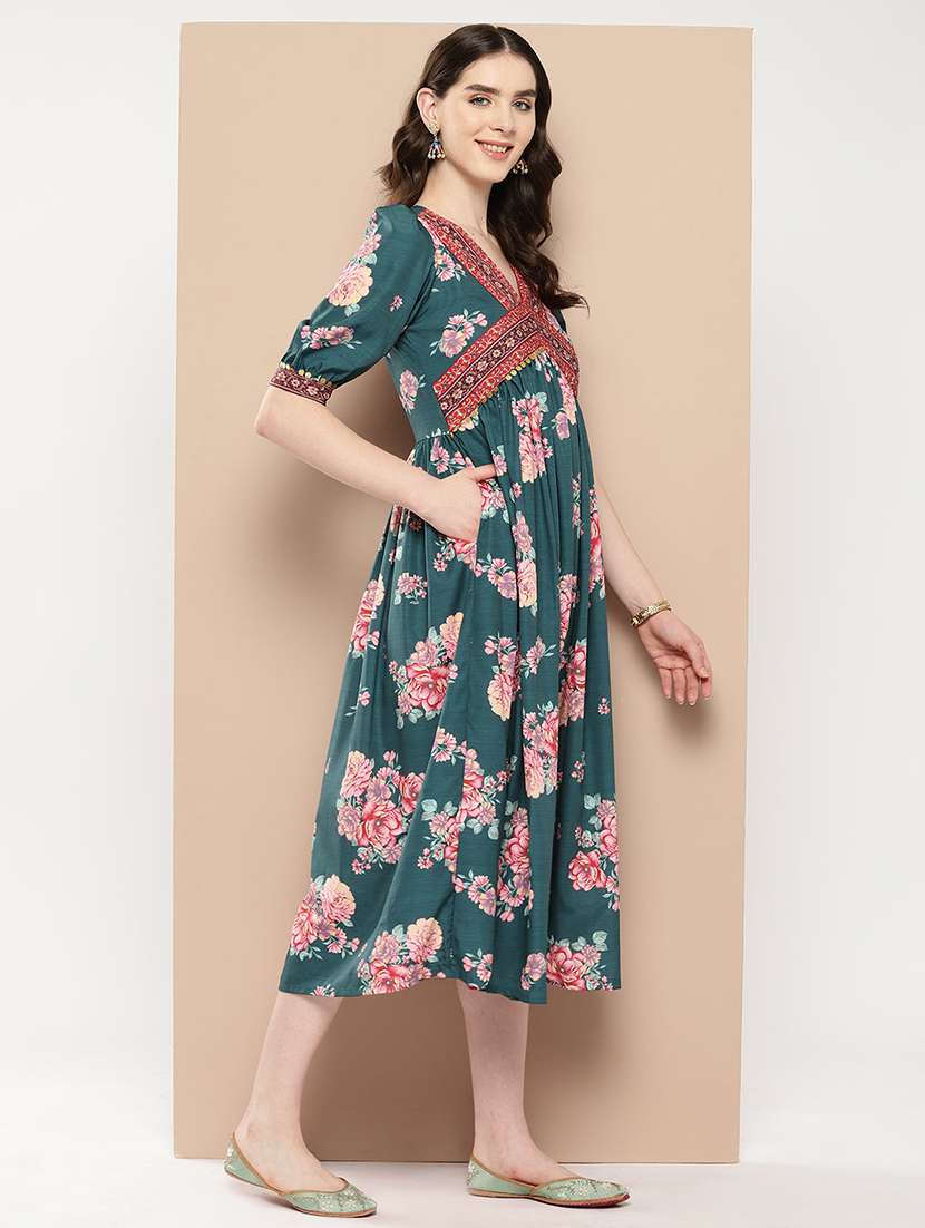 women floral v neck neck ethnic dress - 22392887 -  Standard Image - 2