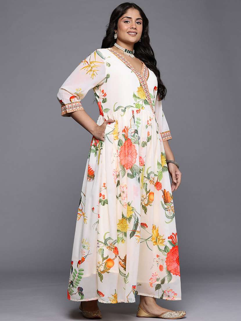 women plus size floral three quarter sleeve ethnic dress - 22392908 -  Standard Image - 2