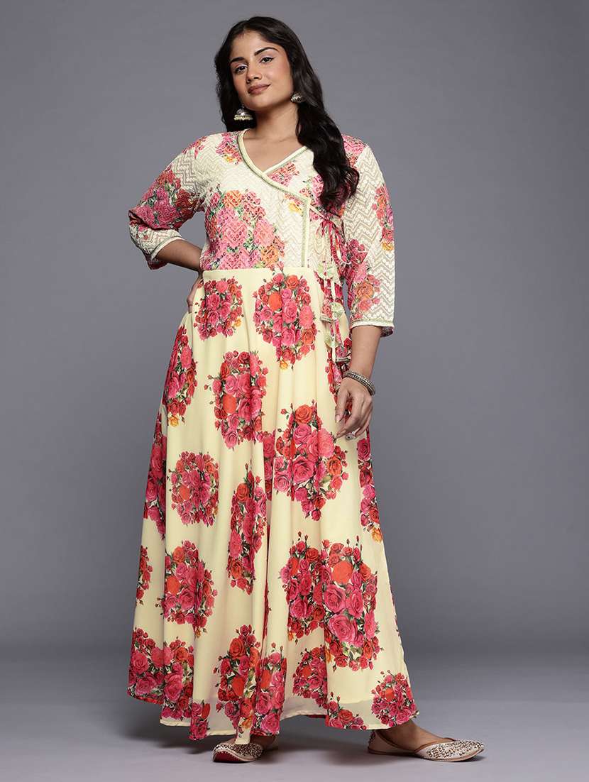 women plus size floral three quarter sleeve ethnic dress - 22392909 -  Standard Image - 2