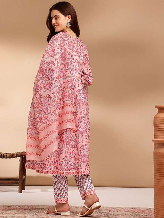 women printed three quarter sleeve kurta pant with dupatta set - 22392923 -  Standard Image - 2