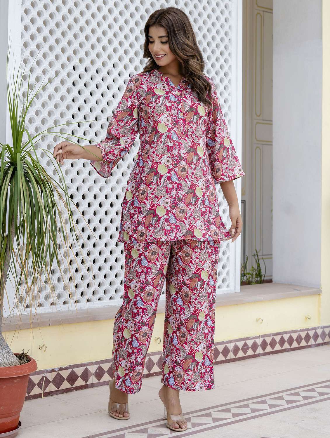 women printed three quarter sleeve ethnic co-ord set - 22392944 -  Standard Image - 2