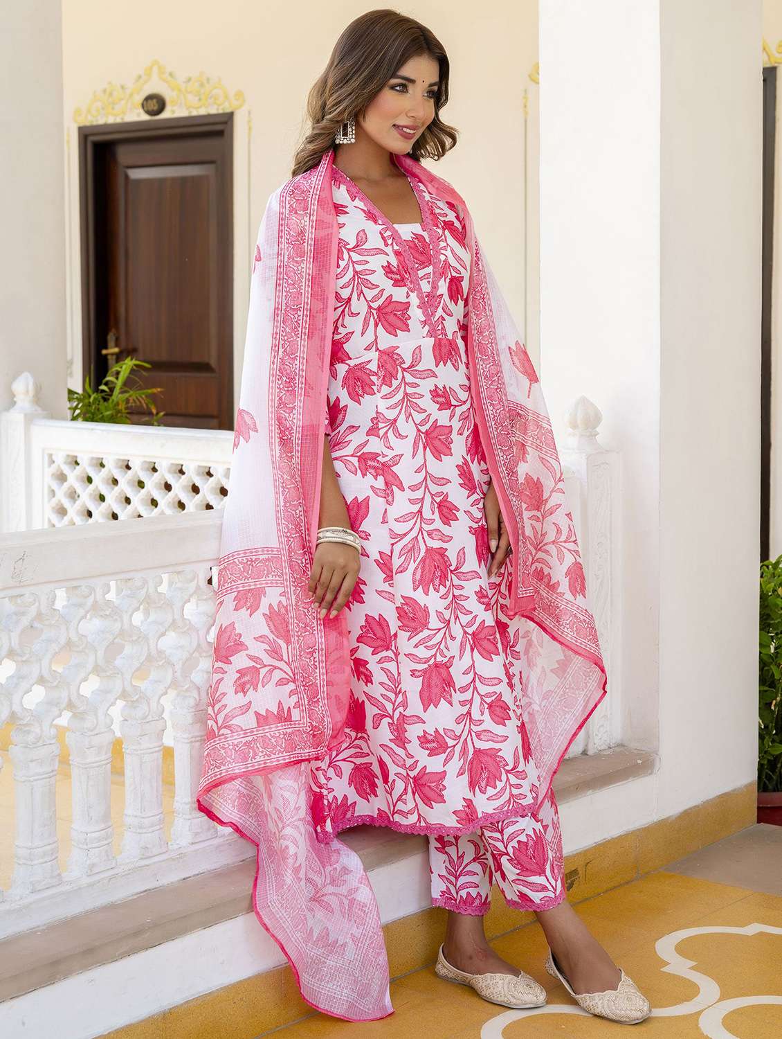 women printed three quarter sleeve kurta pant with dupatta set - 22392959 -  Standard Image - 2