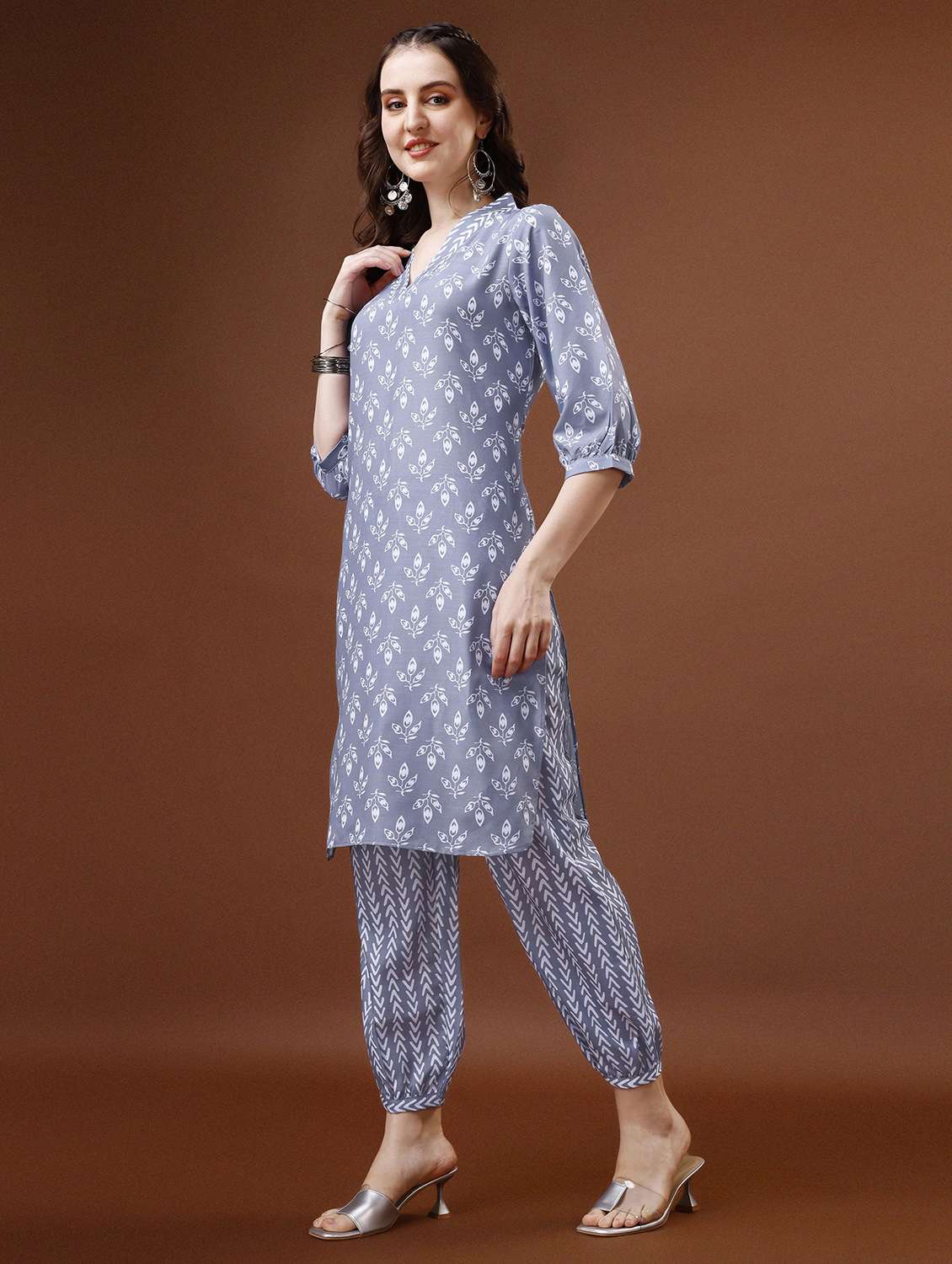 women printed three quarter sleeve kurta salwar set - 22392995 -  Standard Image - 2