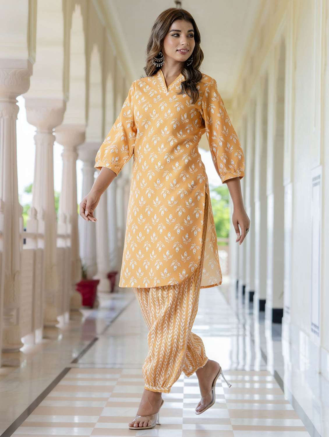 women printed three quarter sleeve kurta salwar set - 22393027 -  Standard Image - 2