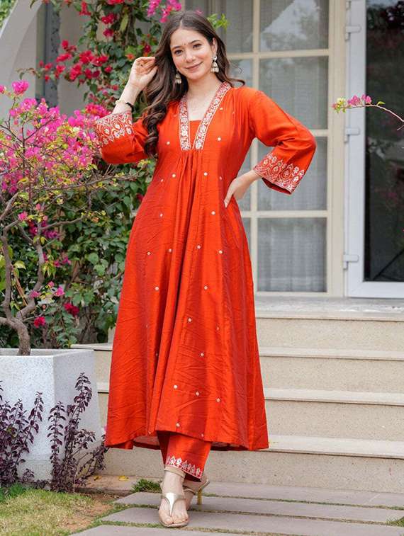 women solid with work three quarter sleeve kurta pant with dupatta set - 22393070 -  Standard Image - 2