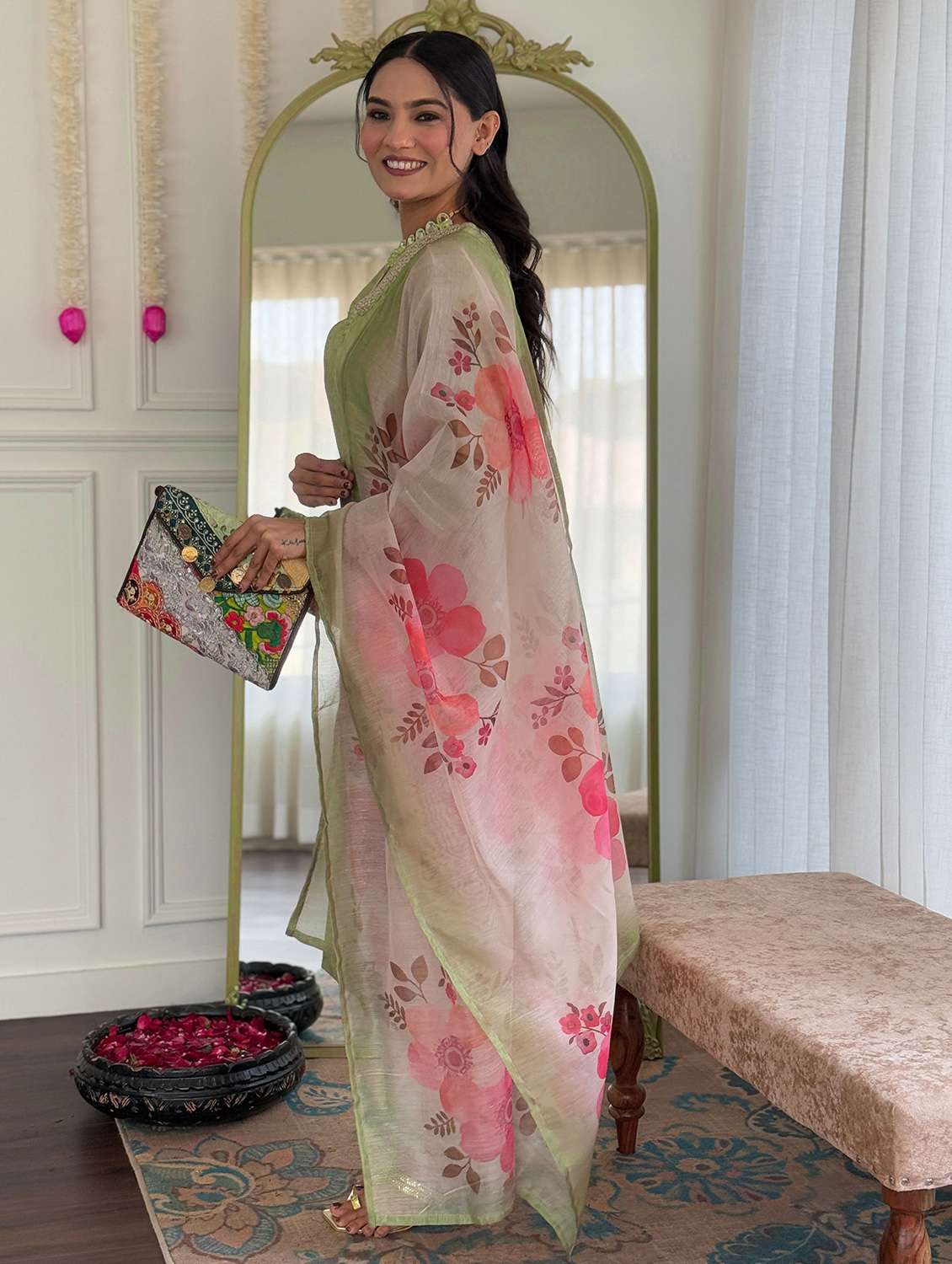 women printed three quarter sleeve kurta pant with dupatta set - 22393085 -  Standard Image - 2