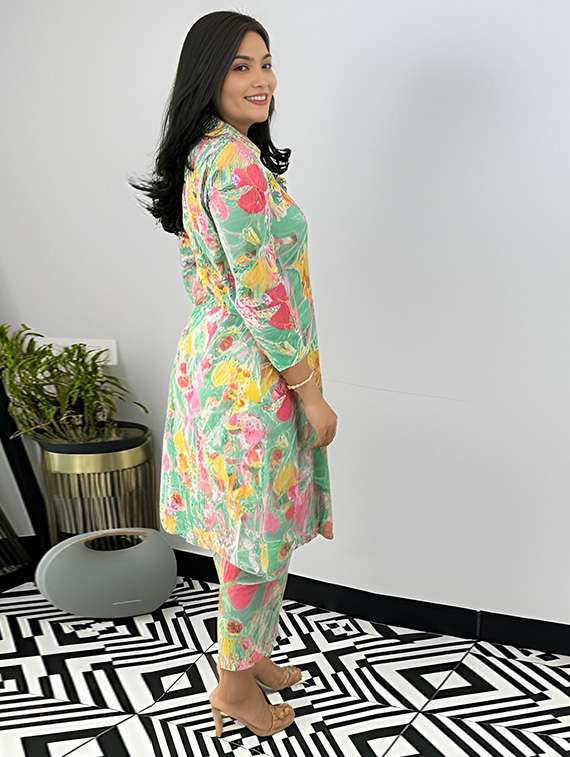 women printed three quarter sleeve ethnic co-ord set - 22393170 -  Standard Image - 2