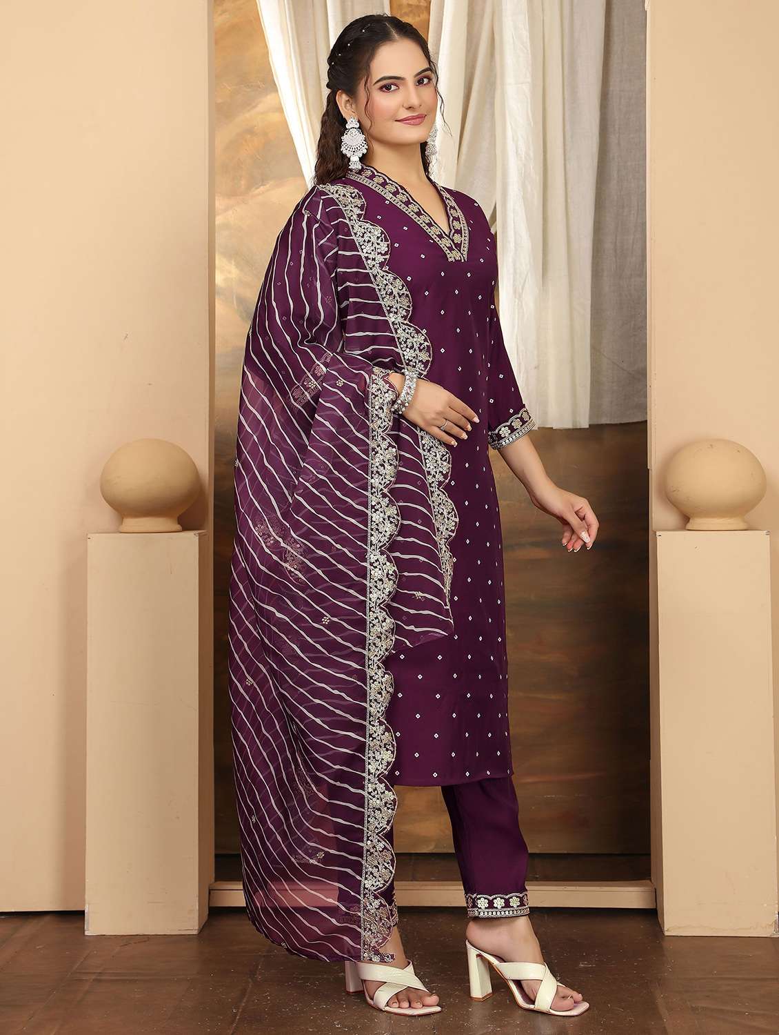 women printed three quarter sleeve kurta pant with dupatta set - 22393207 -  Standard Image - 2