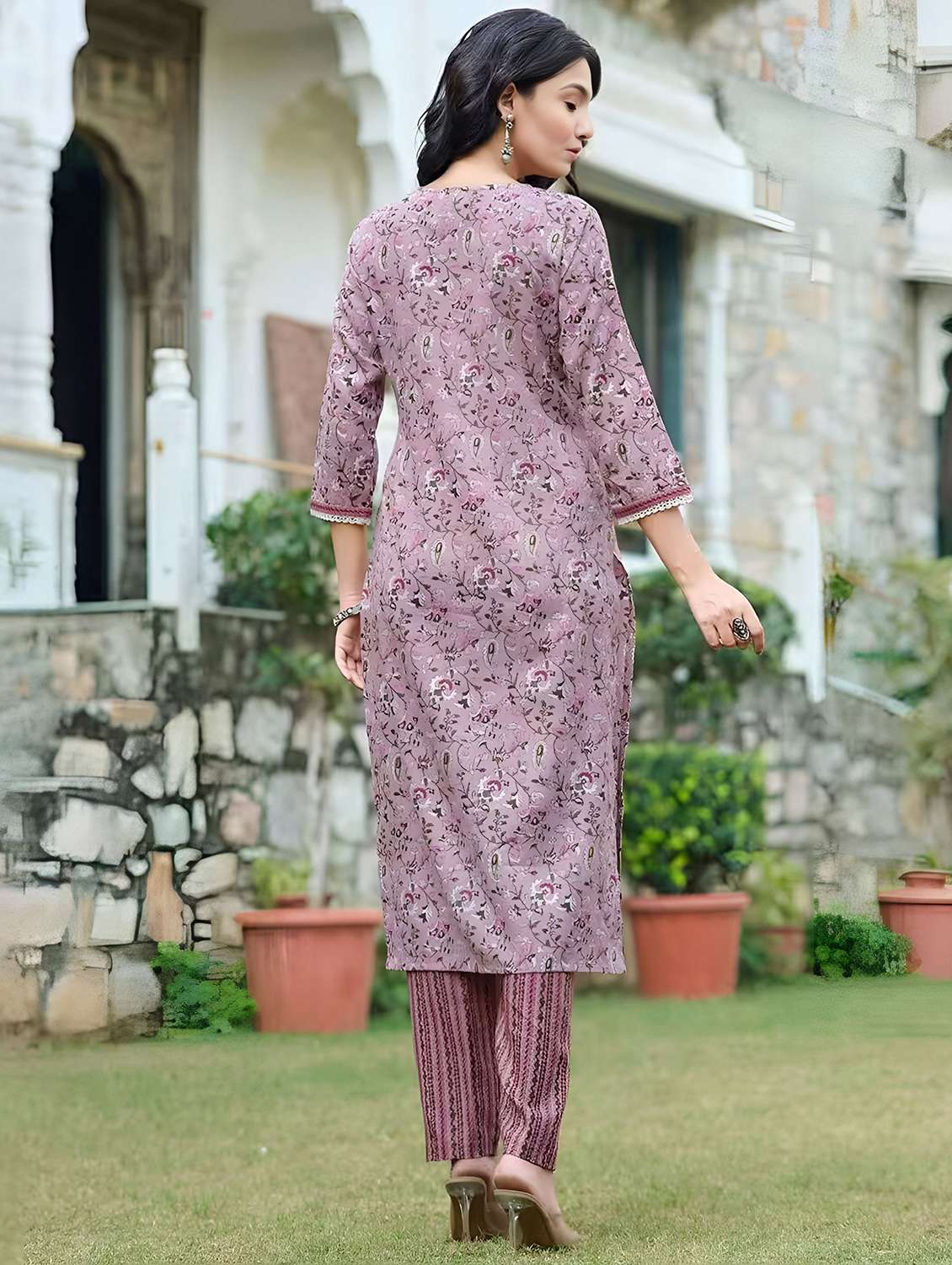 women floral three quarter sleeve kurta pant with dupatta set - 22393291 -  Standard Image - 2
