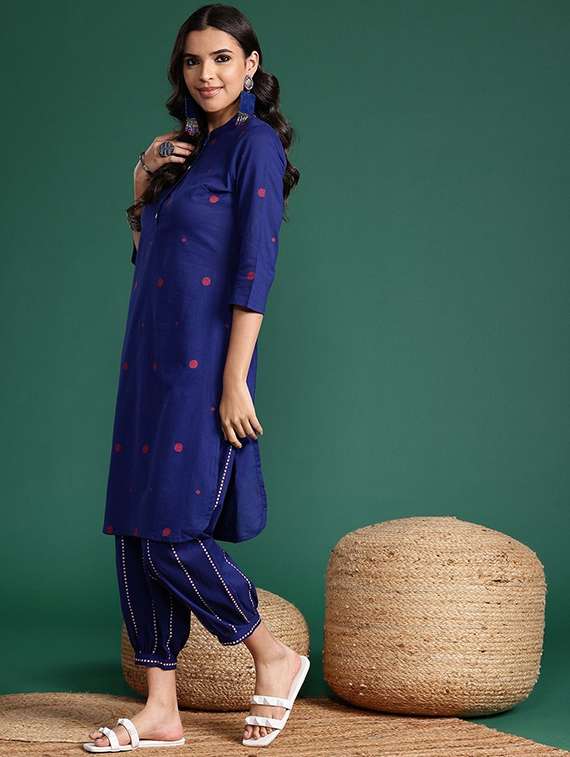 women printed three quarter sleeve kurta salwar set - 22393441 -  Standard Image - 2