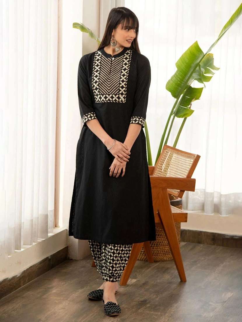 women printed three quarter sleeve kurta salwar set - 22393598 -  Standard Image - 2