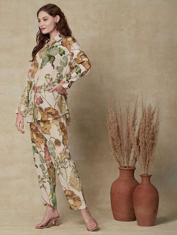 women printed long sleeve shirt & trouser co-ord set - 22393604 -  Standard Image - 2