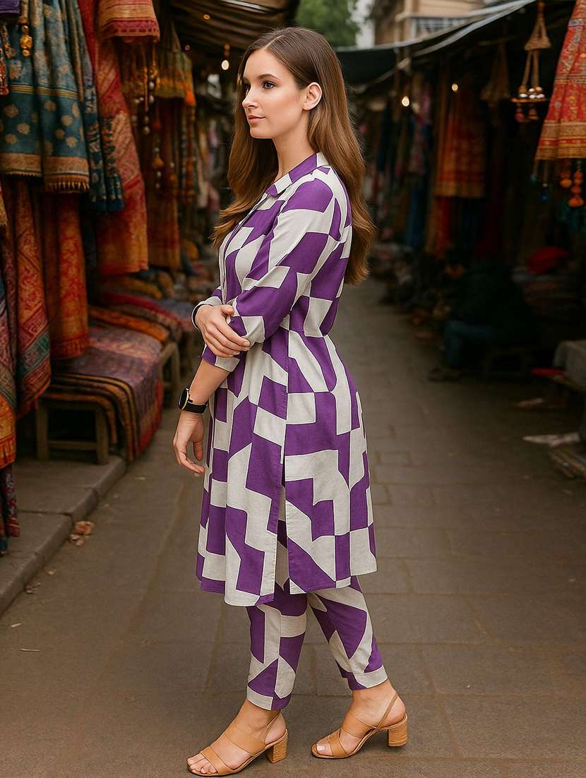 women printed three quarter sleeve ethnic co-ord set - 22393616 -  Standard Image - 2