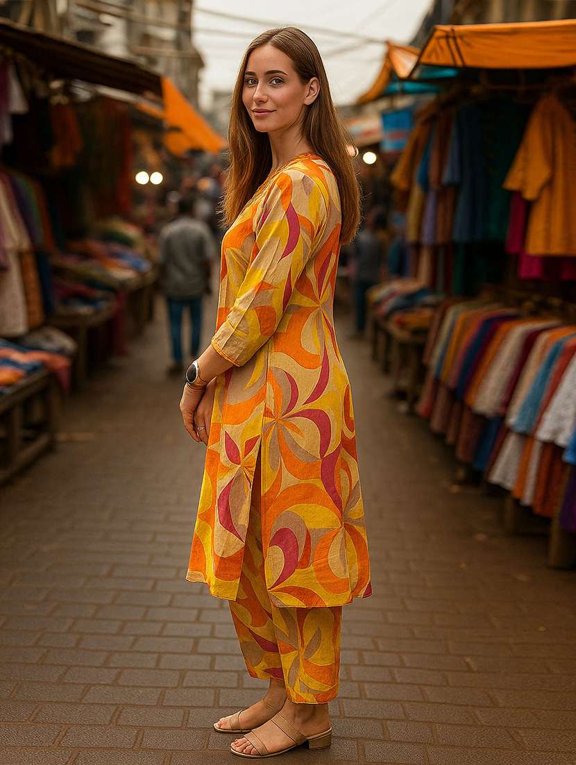 women printed three quarter sleeve ethnic co-ord set - 22393617 -  Standard Image - 2