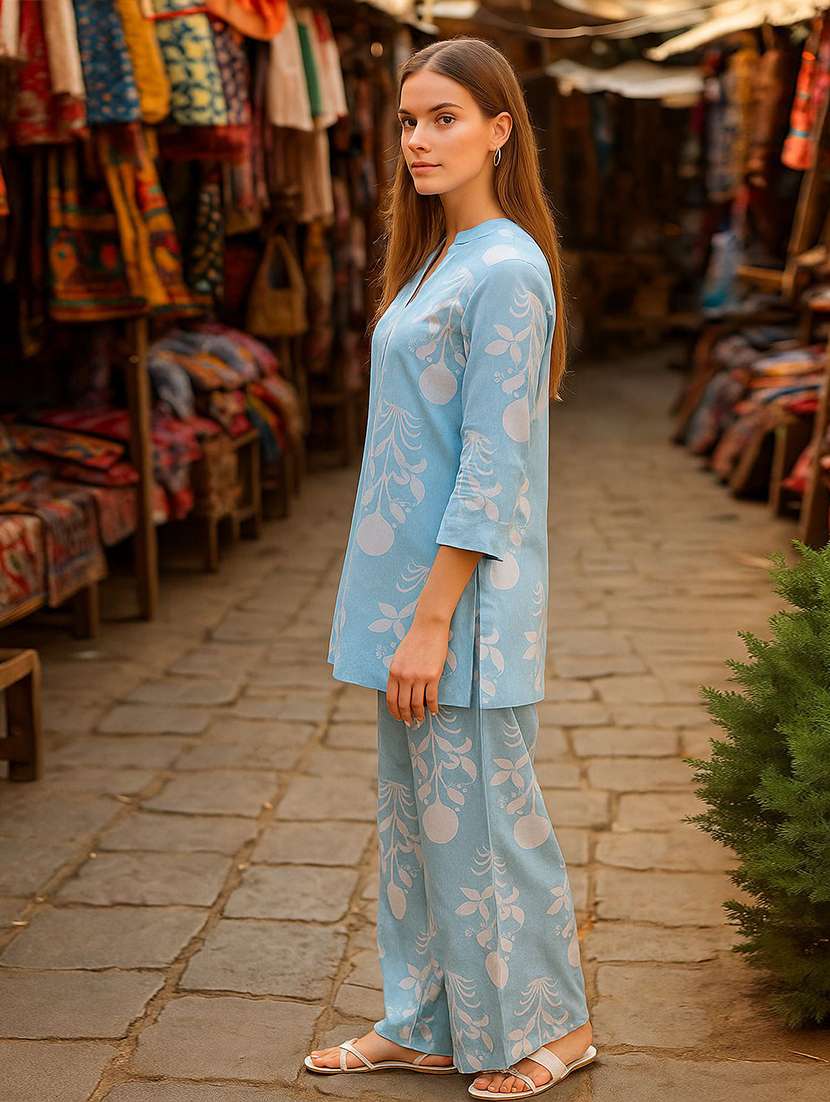 women printed three quarter sleeve ethnic co-ord set - 22393625 -  Standard Image - 2