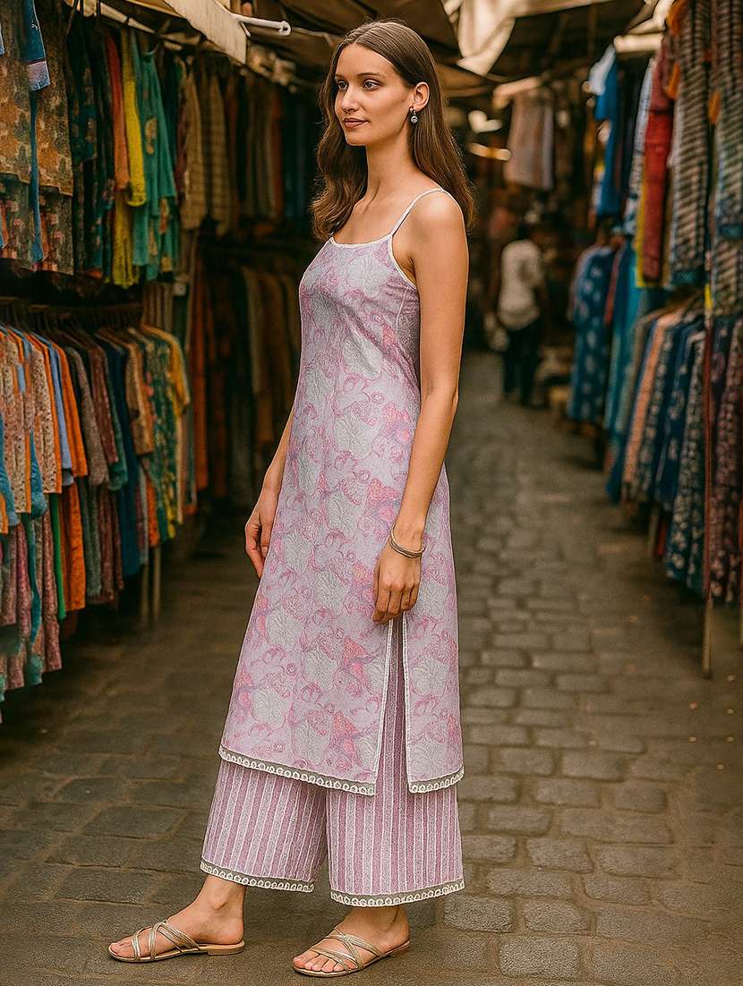 women printed sleeveless kurta palazzo set - 22393629 -  Standard Image - 2