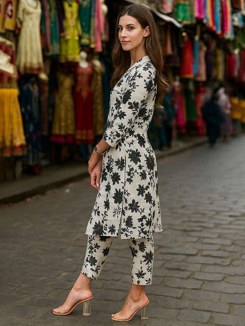 women printed three quarter sleeve ethnic co-ord set - 22393640 -  Standard Image - 2