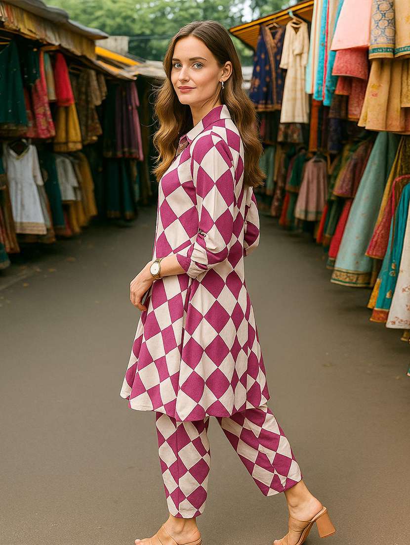 women printed three quarter sleeve ethnic co-ord set - 22393641 -  Standard Image - 2