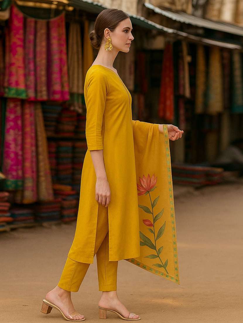 women self design three quarter sleeve kurta pant with dupatta set - 22393650 -  Standard Image - 2