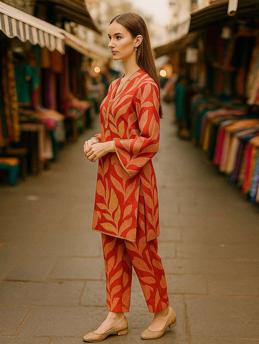 women printed three quarter sleeve ethnic co-ord set - 22393653 -  Standard Image - 2