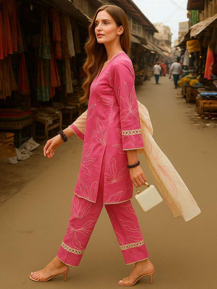 women printed long sleeve kurta pant with dupatta set - 22393657 -  Standard Image - 2