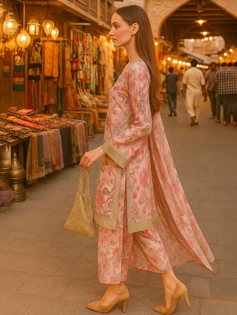 women printed long sleeve kurta pant with dupatta set - 22393658 -  Standard Image - 2