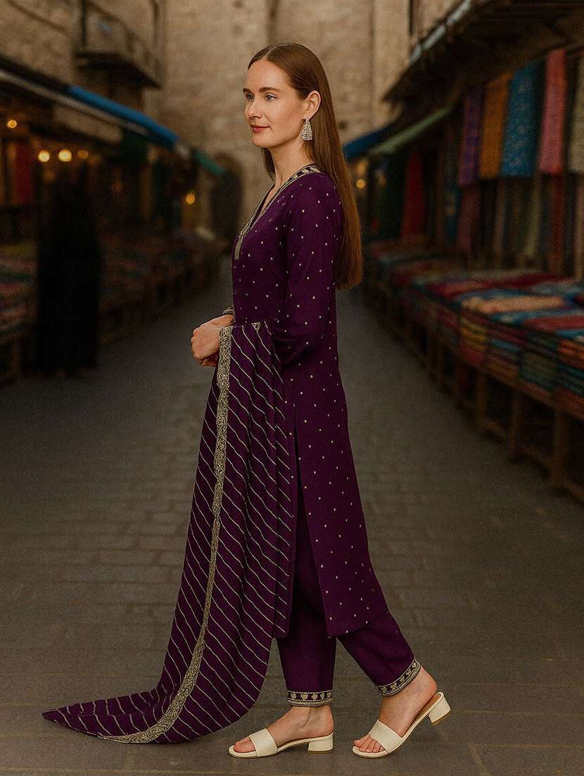 women self design three quarter sleeve kurta pant with dupatta set - 22393663 -  Standard Image - 2