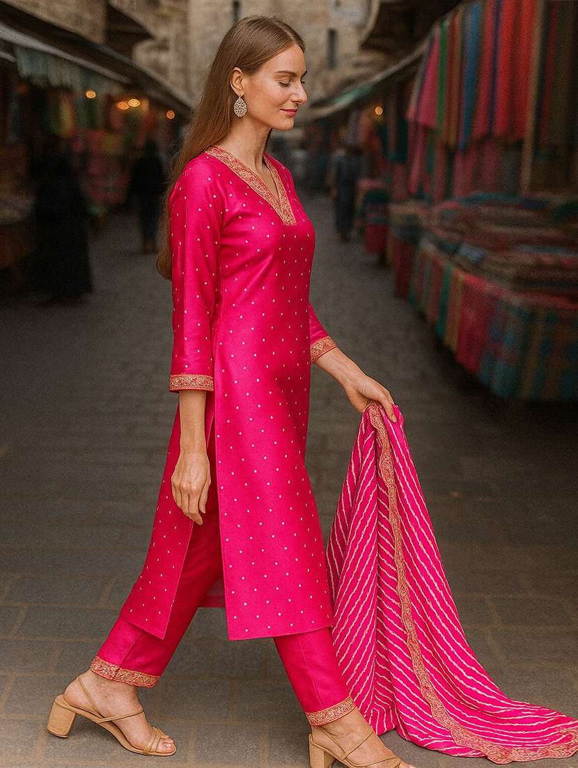 women self design three quarter sleeve kurta pant with dupatta set - 22393664 -  Standard Image - 2