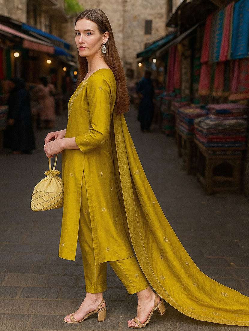 women self design three quarter sleeve kurta pant with dupatta set - 22393666 -  Standard Image - 2