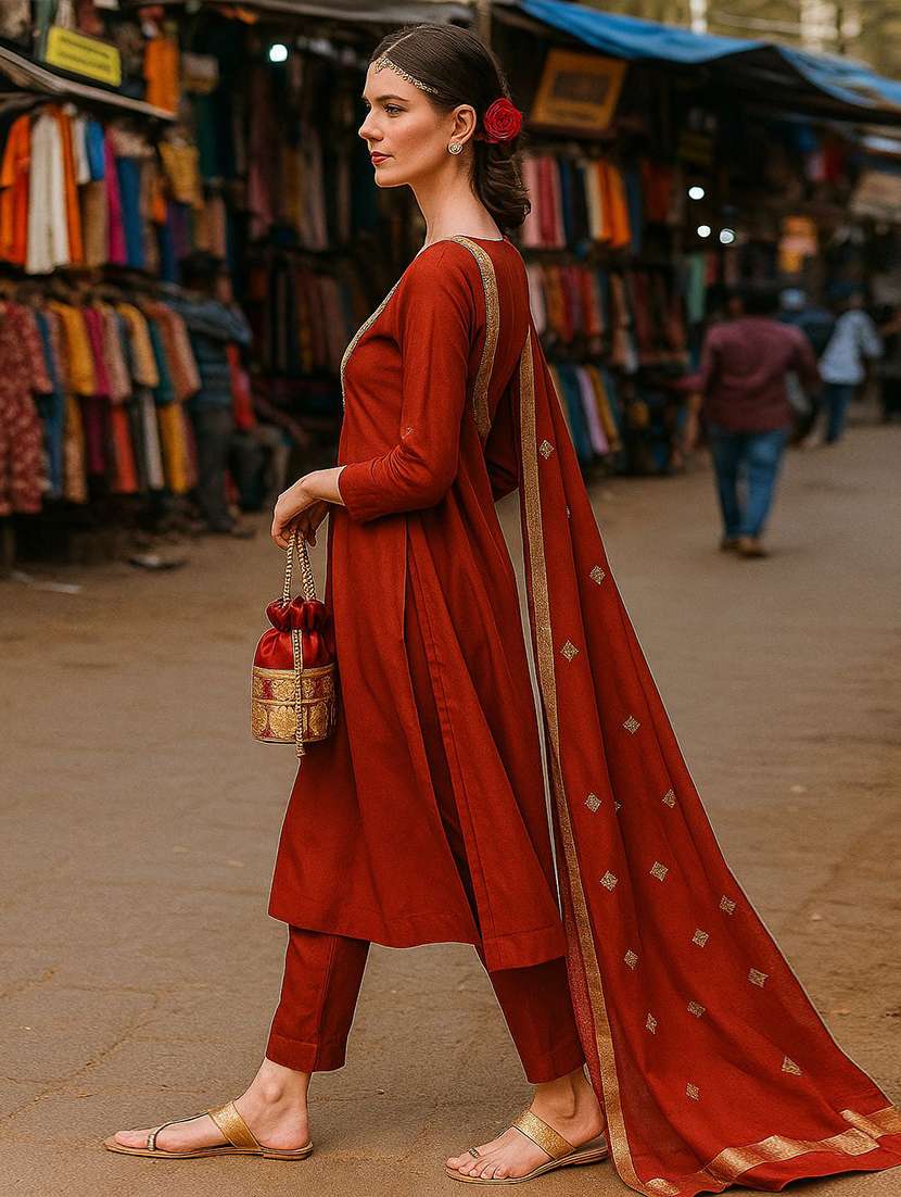 women self design three quarter sleeve kurta pant with dupatta set - 22393669 -  Standard Image - 2