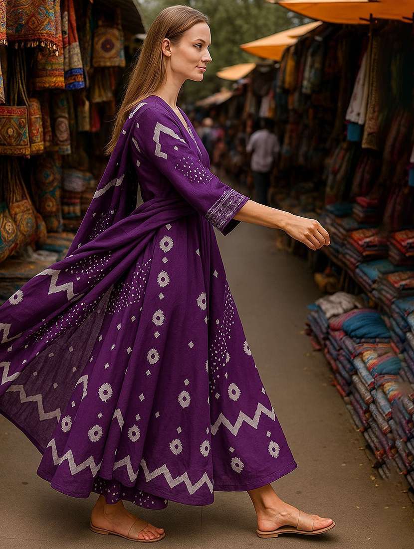 women printed three quarter sleeve kurta pant with dupatta set - 22393676 -  Standard Image - 2