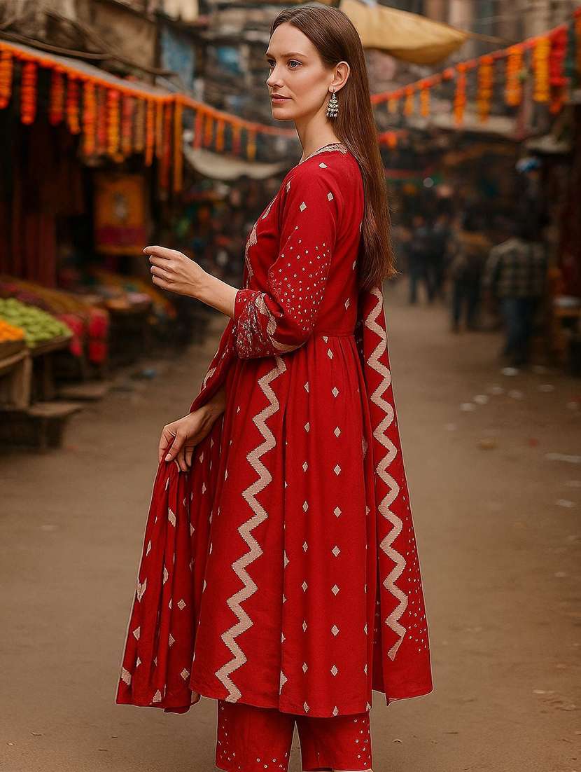 women printed three quarter sleeve kurta pant with dupatta set - 22393677 -  Standard Image - 2