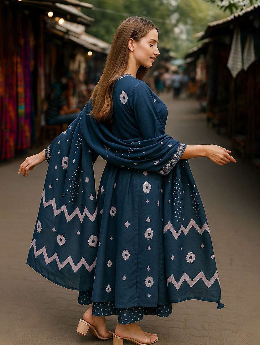 women printed three quarter sleeve kurta pant with dupatta set - 22393679 -  Standard Image - 2