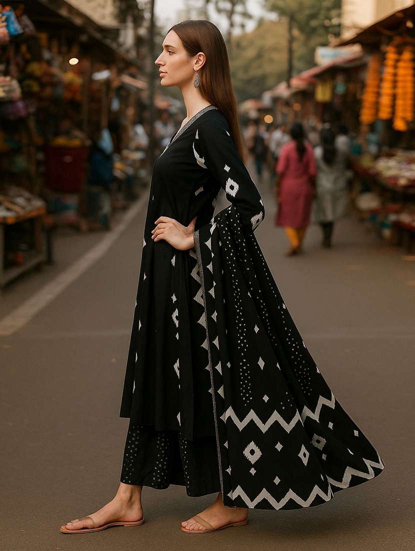 women printed three quarter sleeve kurta pant with dupatta set - 22393680 -  Standard Image - 2