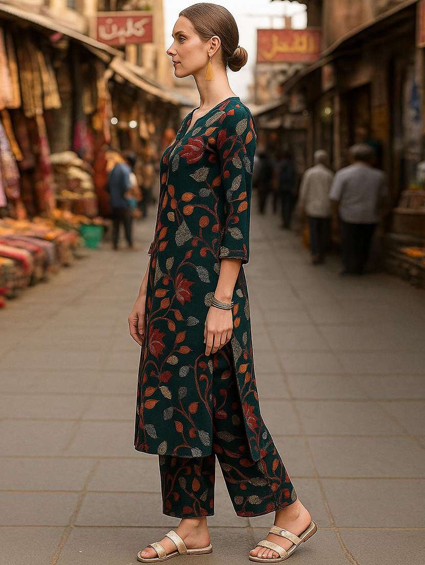 women printed three quarter sleeve kurta pant set - 22393693 -  Standard Image - 2