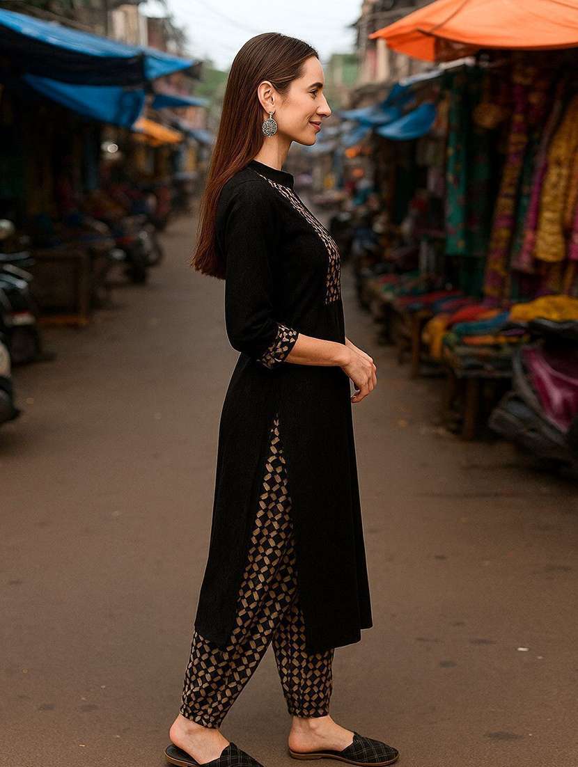 women printed three quarter sleeve kurta salwar set - 22393696 -  Standard Image - 2