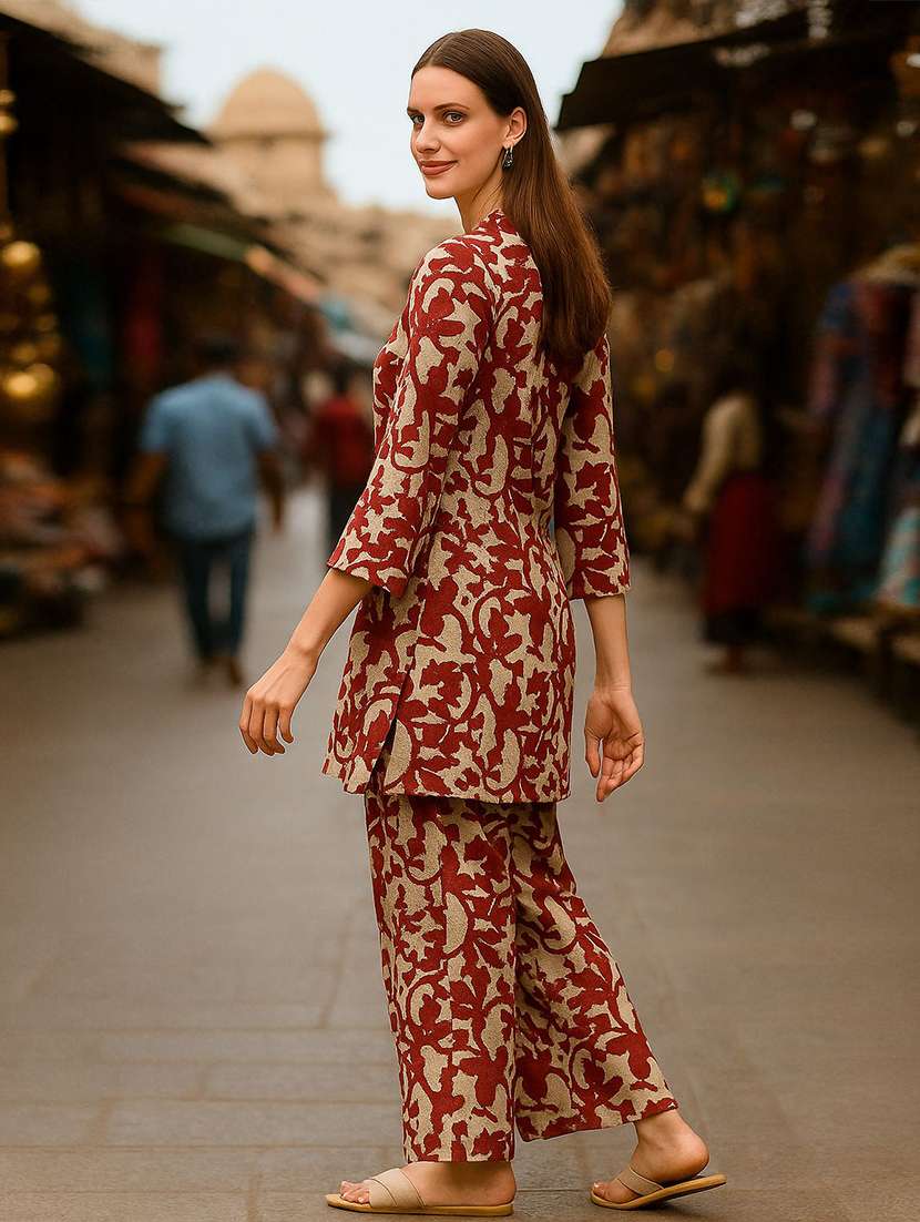 women printed three quarter sleeve ethnic co-ord set - 22393697 -  Standard Image - 2